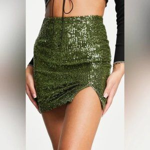 Topshop Green Sequin Lined Short Skirt NWT SPARKLE, Party, Bodycon, US size 4